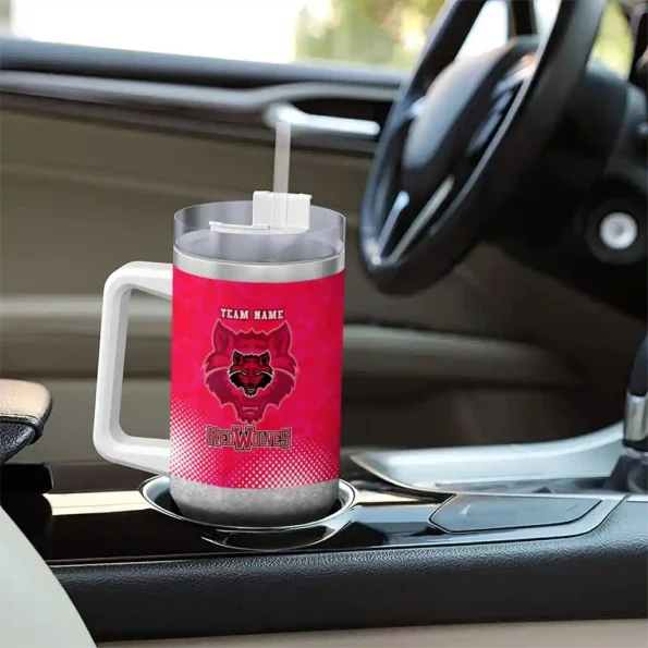 personalized arkansas state red wolves geometric prism scarlet curved tumbler trendy.webp