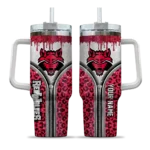 personalized arkansas state red wolves leopard zipper scarlet curved tumbler best selling.webp