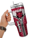 personalized arkansas state red wolves leopard zipper scarlet curved tumbler best selling.webp