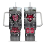 personalized arkansas state red wolves superman shield scarlet gray curved tumbler best selling.webp