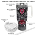 personalized arkansas state red wolves superman shield scarlet gray curved tumbler best selling.webp