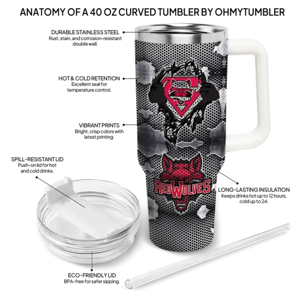 personalized arkansas state red wolves superman shield scarlet gray curved tumbler new arrival.webp