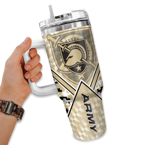 personalized army black knights chevron angle gold curved tumbler fashion forward.webp