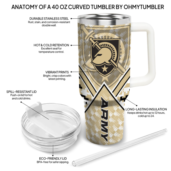 personalized army black knights chevron angle gold curved tumbler new arrival.webp