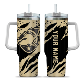 personalized army black knights claw cut gold black curved tumbler best selling.webp