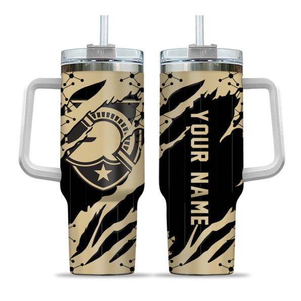 personalized army black knights claw cut gold black curved tumbler best selling.webp