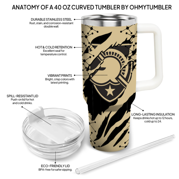 personalized army black knights claw cut gold black curved tumbler new arrival.webp