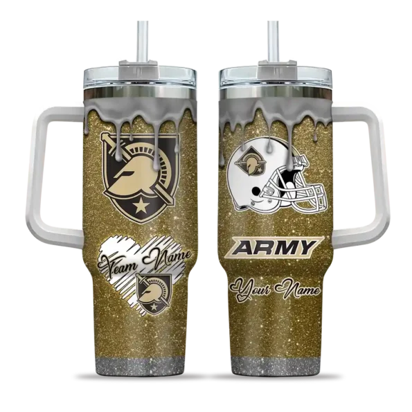 personalized army black knights heart helmet motif gold curved tumbler best selling.webp