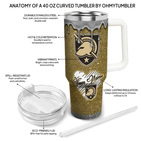 personalized army black knights heart helmet motif gold curved tumbler new arrival.webp