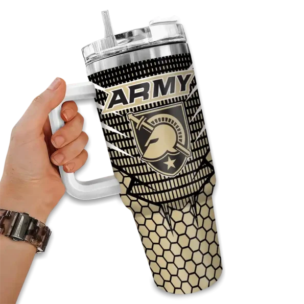 personalized army black knights hex texture gold curved tumbler fashion forward.webp