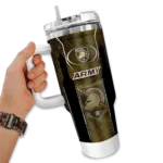 personalized army black knights hexagon armor gold curved tumbler best selling.webp