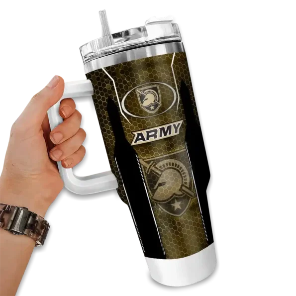 personalized army black knights hexagon armor gold curved tumbler fashion forward.webp