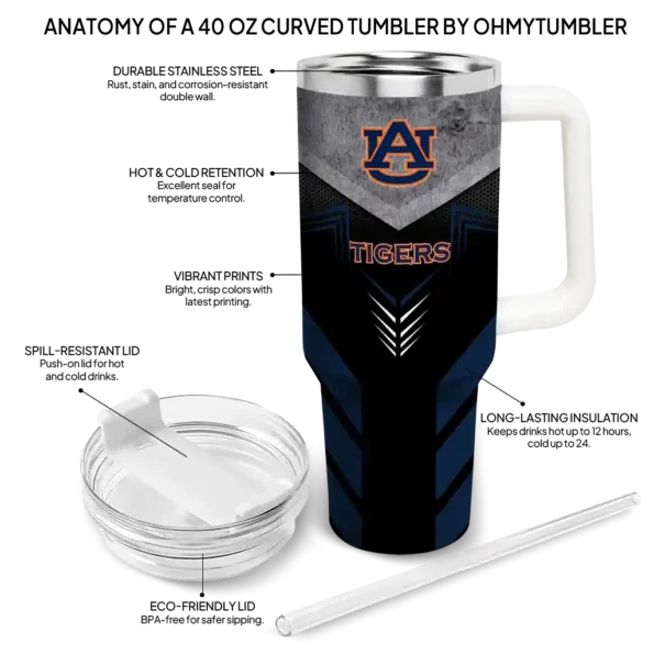 personalized auburn tigers arrow armor navy blue black curved tumbler new arrival.webp