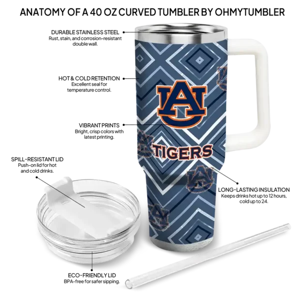 personalized auburn tigers bold diamonds navy blue curved tumbler new arrival.webp
