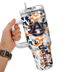 personalized auburn tigers camo mashup navy blue white curved tumbler best selling.webp