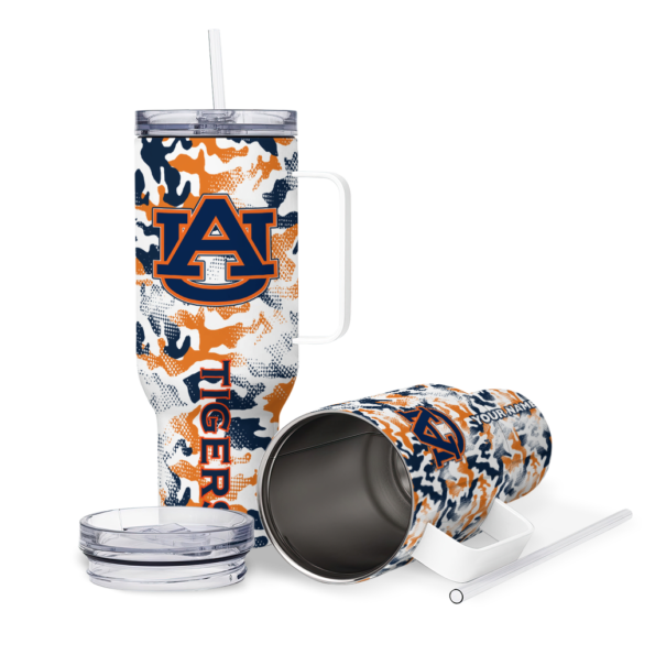 personalized auburn tigers camo mashup navy blue white curved tumbler high quality.webp
