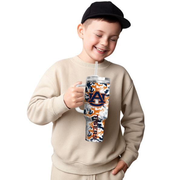 personalized auburn tigers camo mashup navy blue white curved tumbler latest model.webp