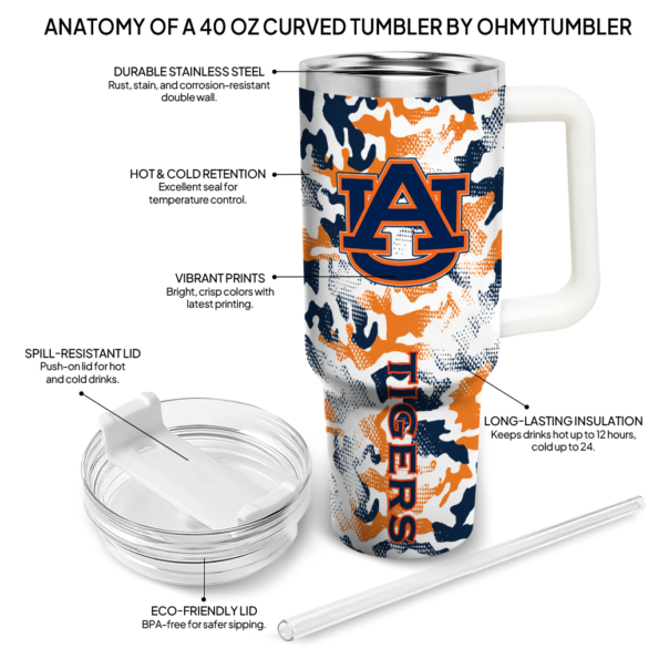 personalized auburn tigers camo mashup navy blue white curved tumbler new arrival.webp