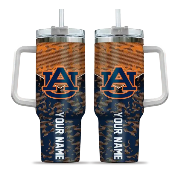 personalized auburn tigers chevron stripe navy blue curved tumbler best selling.webp