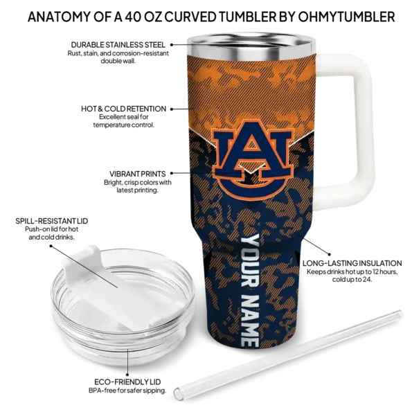 personalized auburn tigers chevron stripe navy blue curved tumbler new arrival.webp