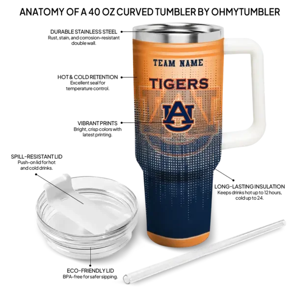 personalized auburn tigers gradient dots navy blue curved tumbler new arrival.webp