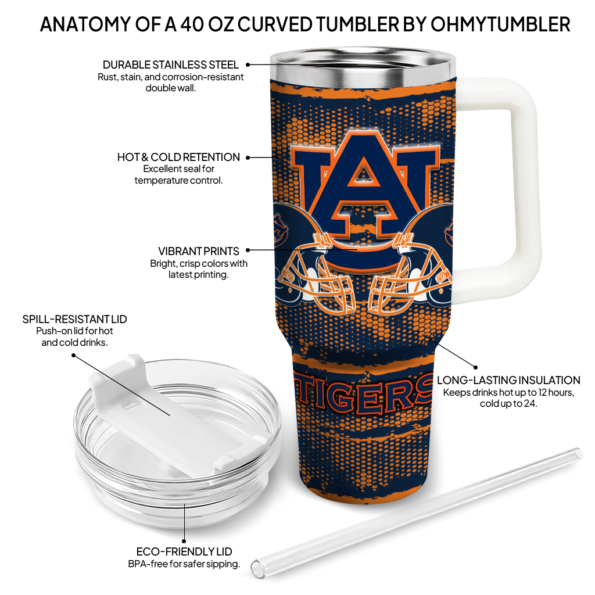 personalized auburn tigers honey streaks navy blue curved tumbler new arrival.webp