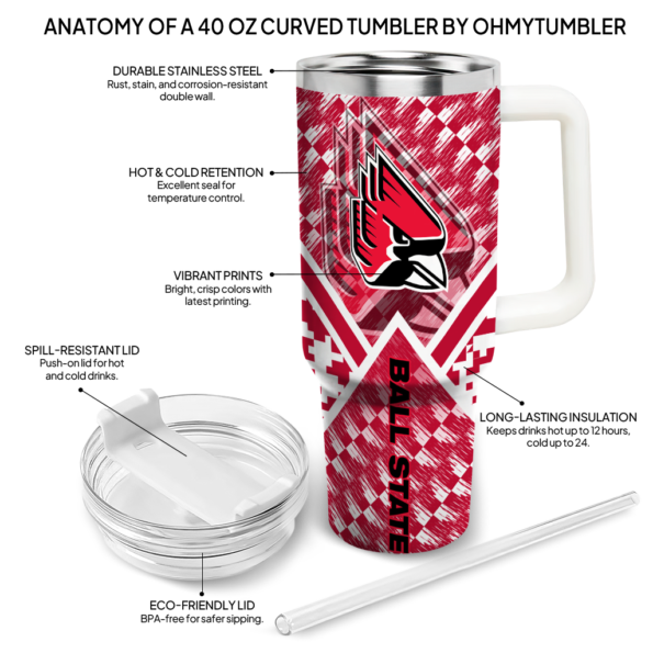 personalized ball state cardinals chevron angle red curved tumbler new arrival.webp