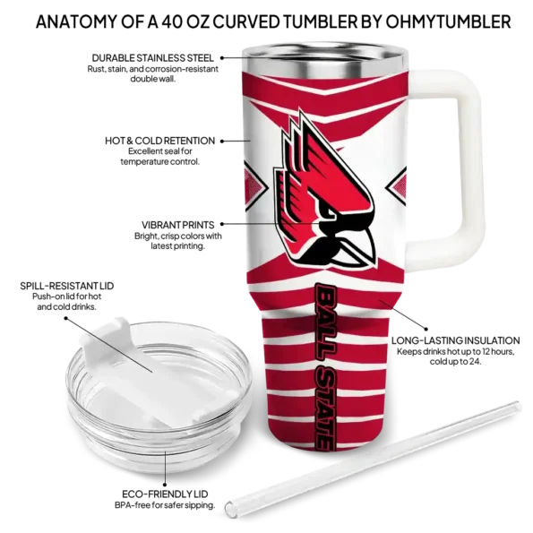 personalized ball state cardinals chevron layers red curved tumbler new arrival.webp