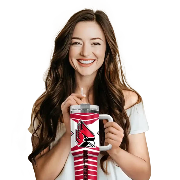 personalized ball state cardinals chevron layers red curved tumbler premium grade.webp