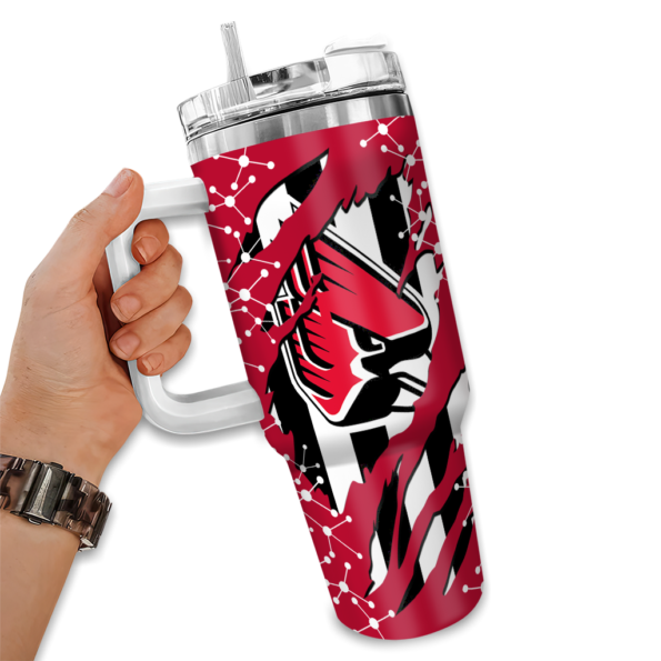 personalized ball state cardinals claw cut red black curved tumbler fashion forward.webp