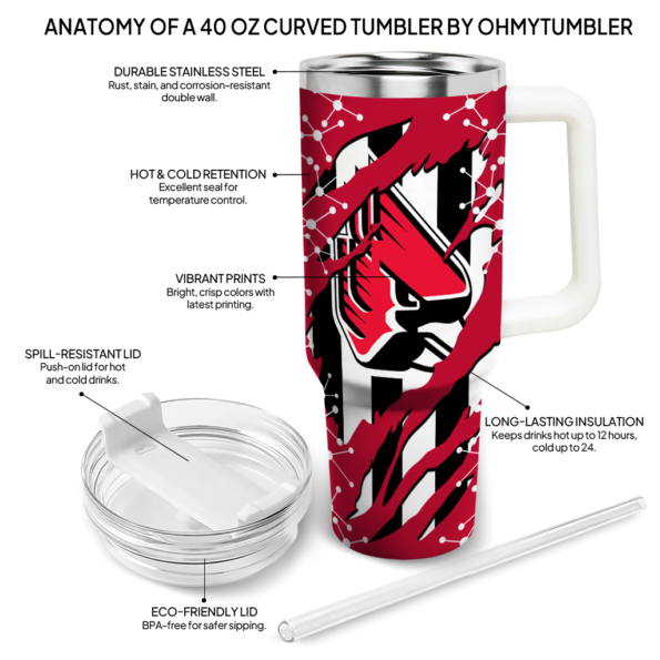 personalized ball state cardinals claw cut red black curved tumbler new arrival.webp