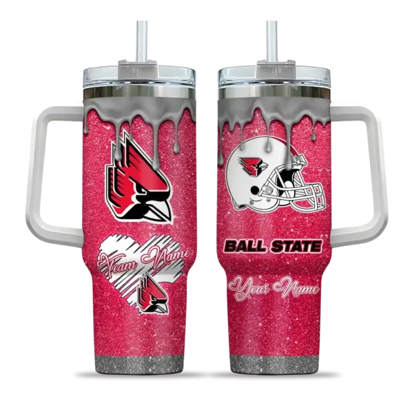 personalized ball state cardinals heart helmet motif red curved tumbler best selling.webp