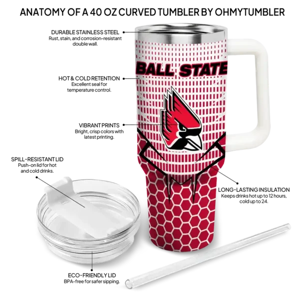 personalized ball state cardinals hex texture red curved tumbler new arrival.webp
