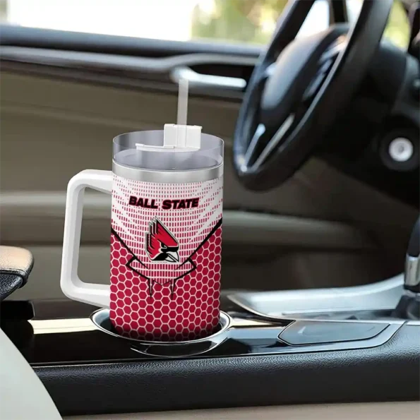 personalized ball state cardinals hex texture red curved tumbler trendy.webp