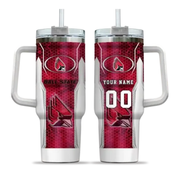 personalized ball state cardinals hexagon armor red curved tumbler best selling.webp