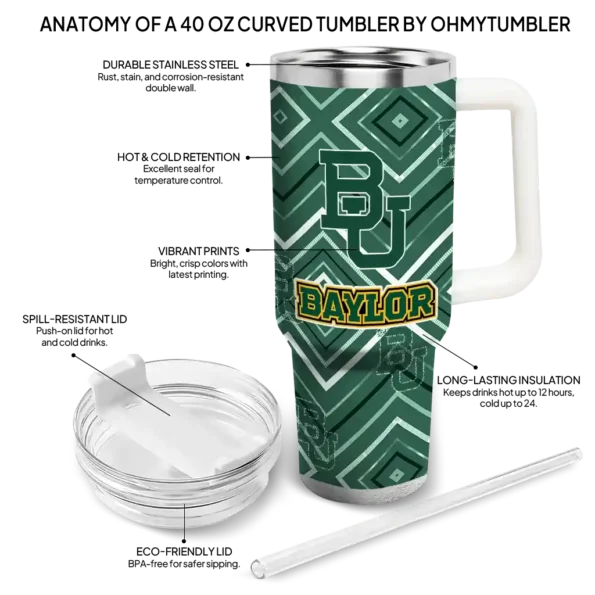 personalized baylor bears bold diamonds green curved tumbler new arrival.webp