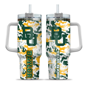 personalized baylor bears camo mashup green white curved tumbler best selling.webp