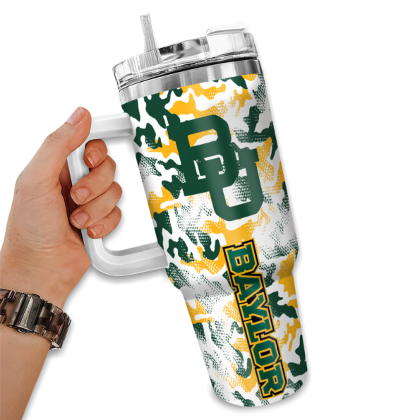 personalized baylor bears camo mashup green white curved tumbler fashion forward.webp