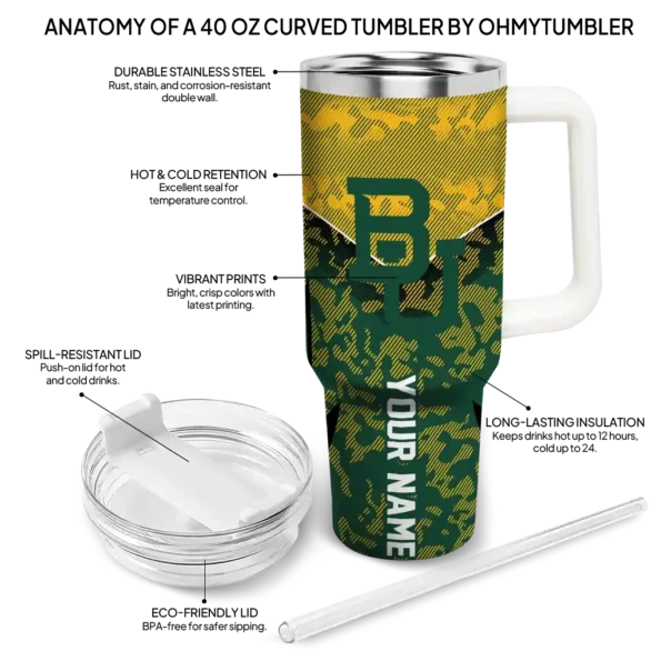 personalized baylor bears chevron stripe green curved tumbler new arrival.webp