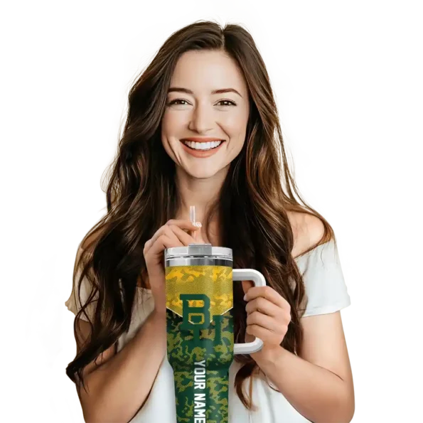 personalized baylor bears chevron stripe green curved tumbler premium grade.webp