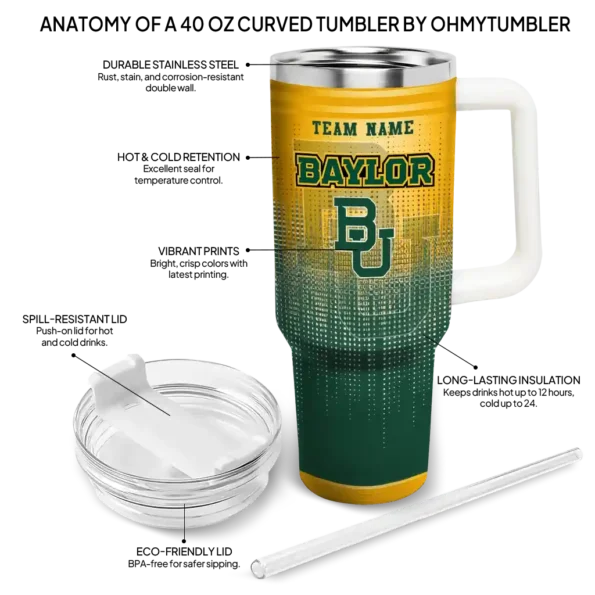 personalized baylor bears gradient dots green curved tumbler new arrival.webp