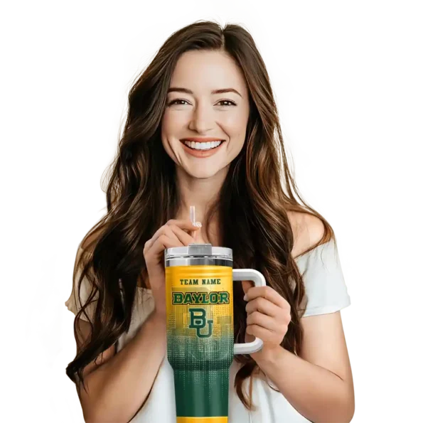 personalized baylor bears gradient dots green curved tumbler premium grade.webp