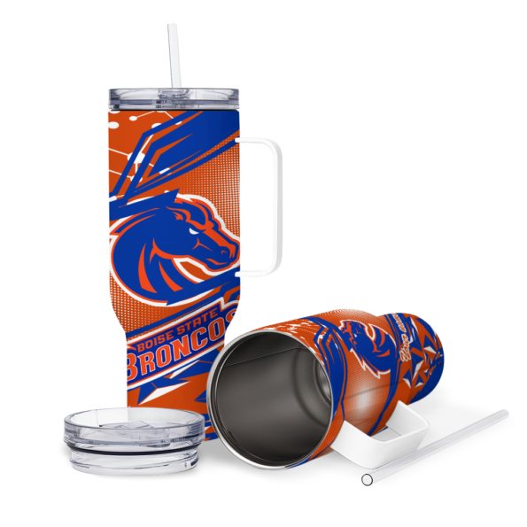 personalized boise state broncos abstract paths orange curved tumbler high quality.webp