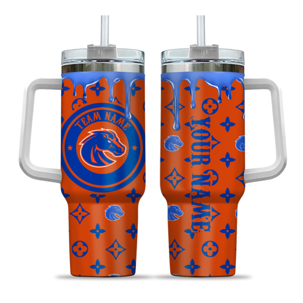 personalized boise state broncos bullseye drips orange curved tumbler best selling.webp