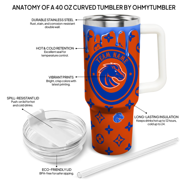 personalized boise state broncos bullseye drips orange curved tumbler new arrival.webp