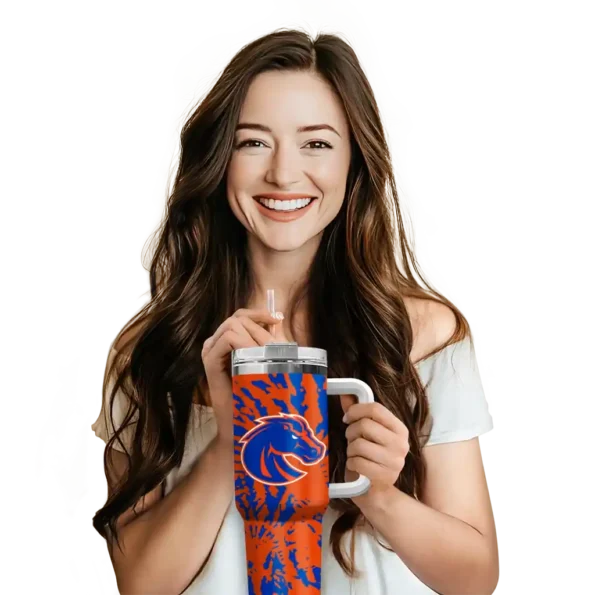 personalized boise state broncos burst swirl orange curved tumbler premium grade.webp