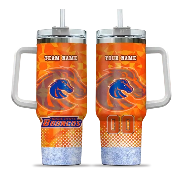 personalized boise state broncos geometric prism orange curved tumbler best selling.webp