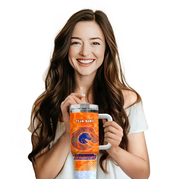 personalized boise state broncos geometric prism orange curved tumbler premium grade.webp