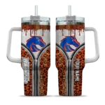 personalized boise state broncos leopard zipper orange curved tumbler best selling.webp