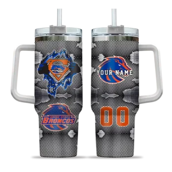 personalized boise state broncos superman shield orange gray curved tumbler best selling.webp